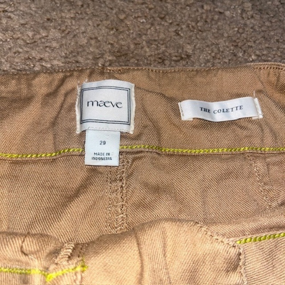 Anthropologie Maeve The Colette Ankle Cropped Linen Wide Leg Pants Tan 29 - Picture 6 of 7